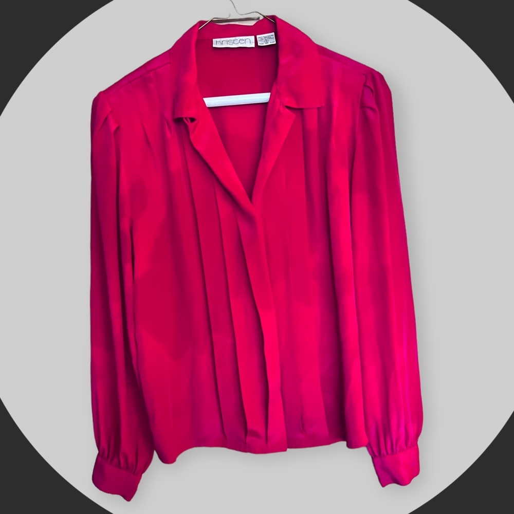 Vintage Hot Pink Pleated Button Down Blouse size 8